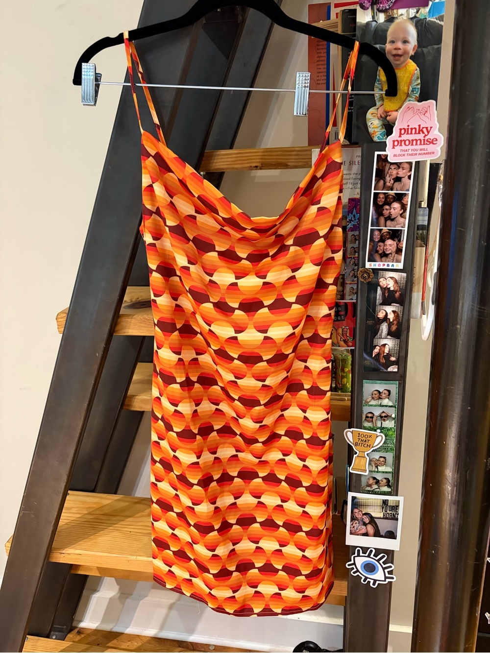 Urban Outfitters Orange and Red Wave Slip Dress
